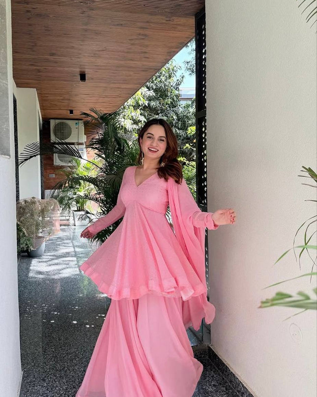 Pink Anarkali Sharara Suit | Perfect For Festivals and Celebrations - Rosepetals Luxe