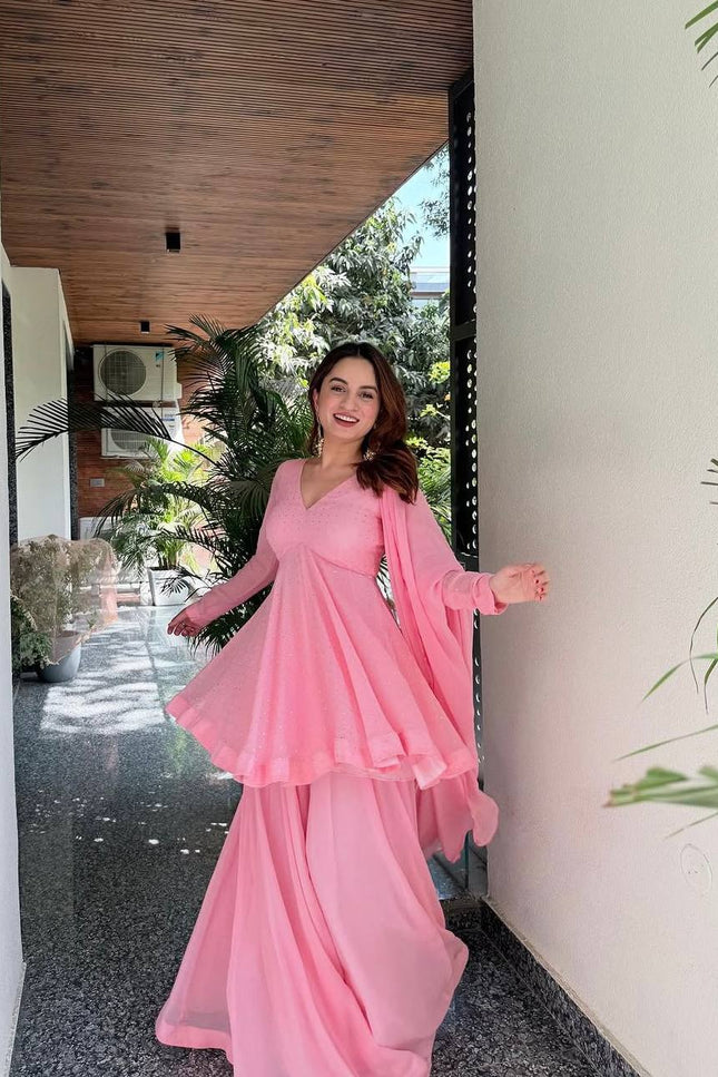 Pink Anarkali Sharara Suit | Perfect For Festivals and Celebrations - Rosepetals Luxe