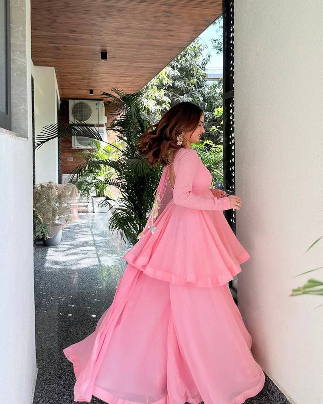 Pink Anarkali Sharara Suit | Perfect For Festivals and Celebrations - Rosepetals Luxe