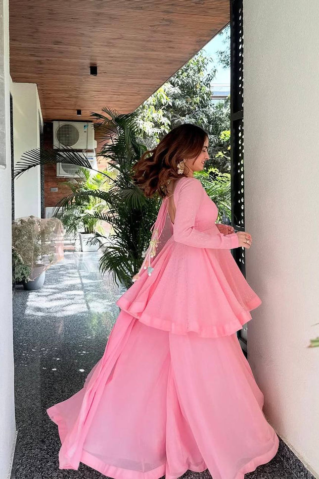 Pink Anarkali Sharara Suit | Perfect For Festivals and Celebrations - Rosepetals Luxe
