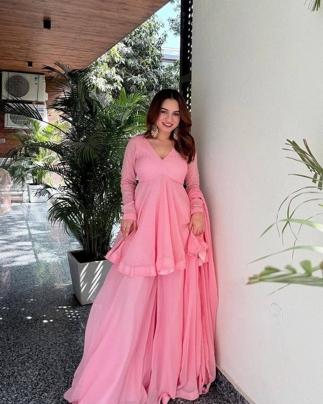 Pink Anarkali Sharara Suit | Perfect For Festivals and Celebrations - Rosepetals Luxe
