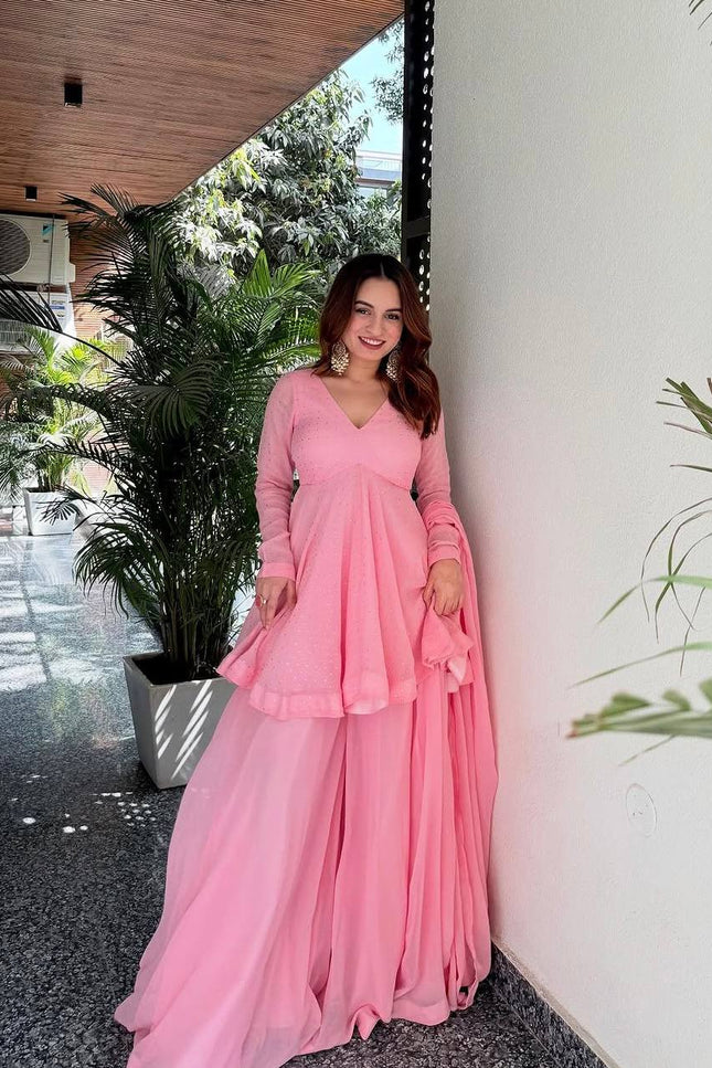Pink Anarkali Sharara Suit | Perfect For Festivals and Celebrations - Rosepetals Luxe