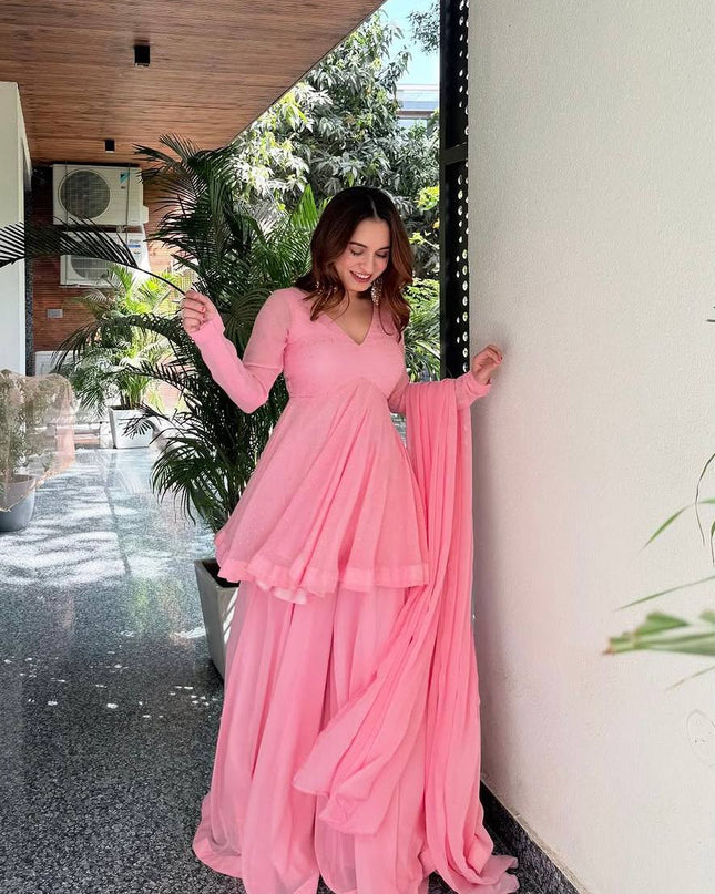 Pink Anarkali Sharara Suit | Perfect For Festivals and Celebrations - Rosepetals Luxe