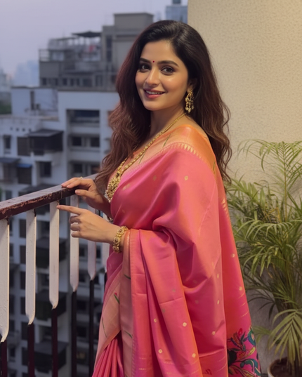 Gauri Muniyaa Paithani Silk Saree | Allover Butti with Meena Zari Blouse - Rosepetals Luxe