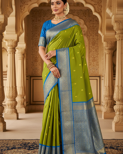 Pure Kanchipuram Silk Korvai Saree | One Side Border Design | Without Blouse - Rosepetals Luxe 