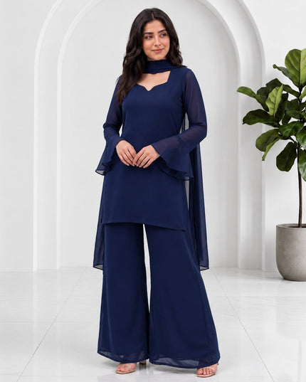 Plain Palazzo Kurta Set with Dupatta | Premium Soft Georgette | Sizes 32–44 - Rosepetals Luxe