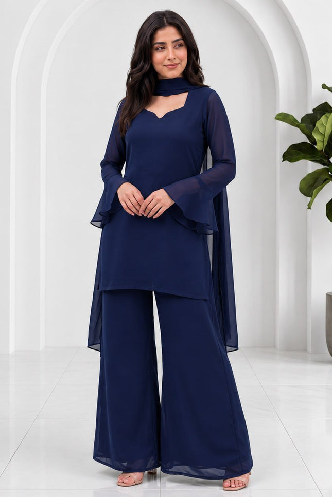 Plain Palazzo Kurta Set with Dupatta | Premium Soft Georgette | Sizes 32–44 - Rosepetals Luxe
