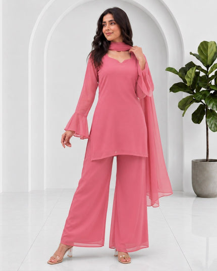 Plain Palazzo Kurta Set with Dupatta | Premium Soft Georgette | Sizes 32–44 - Rosepetals Luxe