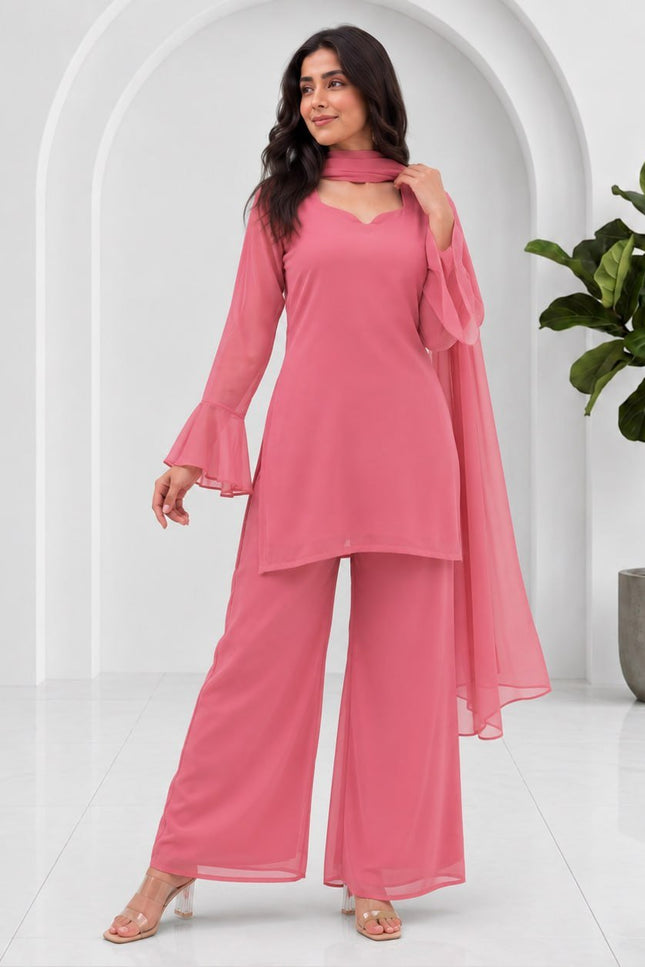 Plain Palazzo Kurta Set with Dupatta | Premium Soft Georgette | Sizes 32–44 - Rosepetals Luxe