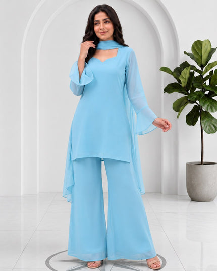 Plain Palazzo Kurta Set with Dupatta | Premium Soft Georgette | Sizes 32–44 - Rosepetals Luxe
