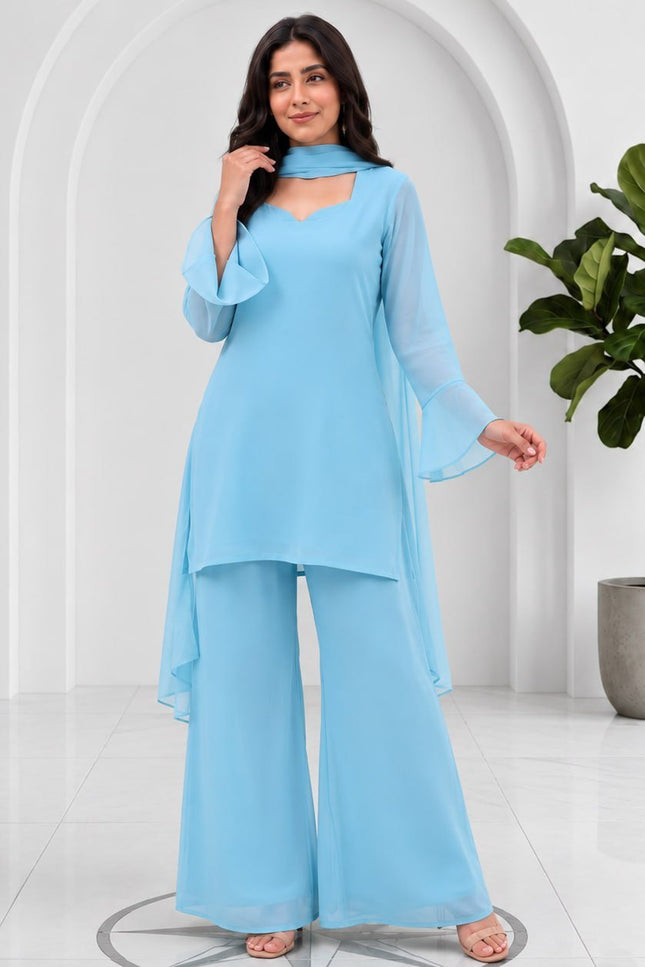 Plain Palazzo Kurta Set with Dupatta | Premium Soft Georgette | Sizes 32–44 - Rosepetals Luxe