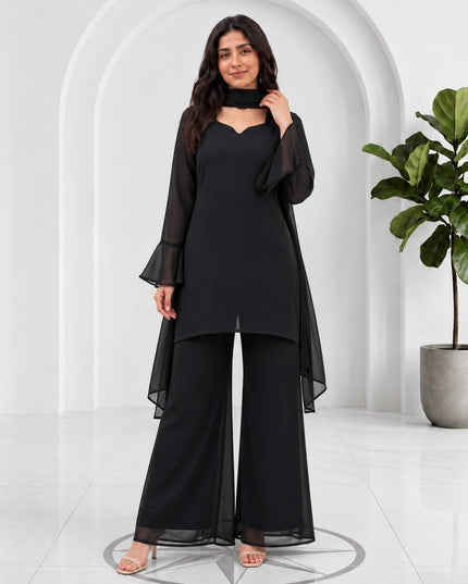 Plain Palazzo Kurta Set with Dupatta | Premium Soft Georgette | Sizes 32–44 - Rosepetals Luxe