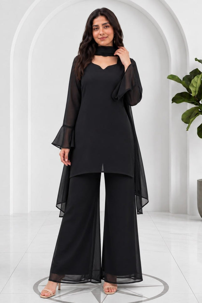 Plain Palazzo Kurta Set with Dupatta | Premium Soft Georgette | Sizes 32–44 - Rosepetals Luxe
