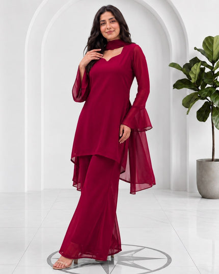 Plain Palazzo Kurta Set with Dupatta | Premium Soft Georgette | Sizes 32–44 - Rosepetals Luxe