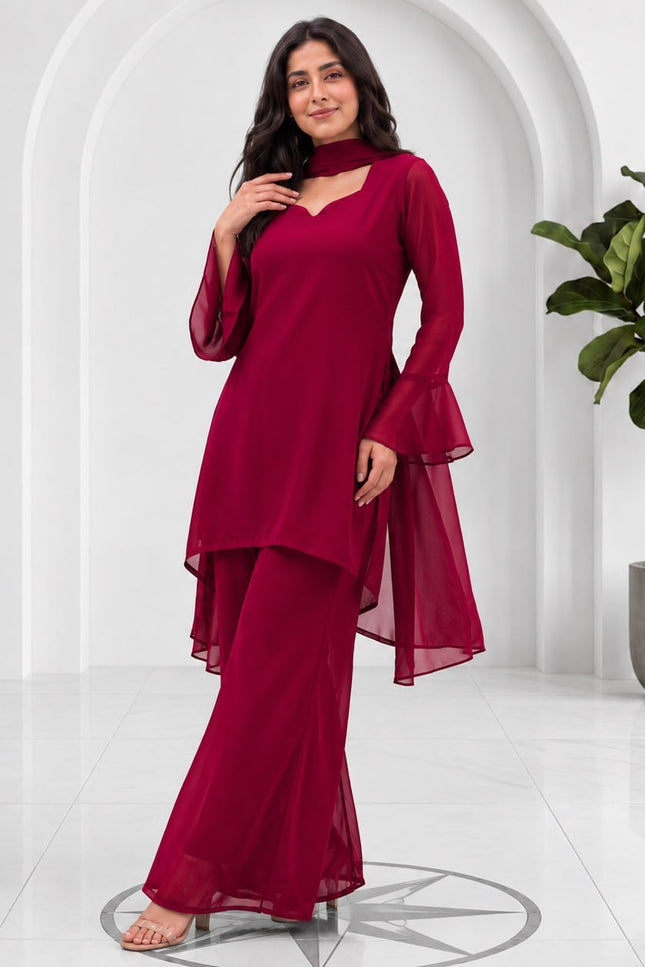 Plain Palazzo Kurta Set with Dupatta | Premium Soft Georgette | Sizes 32–44 - Rosepetals Luxe