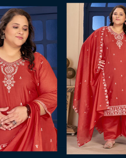 Plus Size 3 Piece Pure Cotton Kurtis Set With Embroidery Work | Perfect Ethnic Wear - Rosepetals Luxe