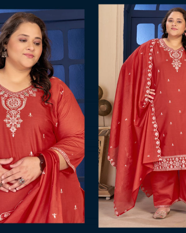 Plus Size 3 Piece Pure Cotton Kurtis Set With Embroidery Work | Perfect Ethnic Wear - Rosepetals Luxe