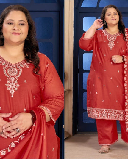 Plus Size 3 Piece Pure Cotton Kurtis Set With Embroidery Work | Perfect Ethnic Wear - Rosepetals Luxe