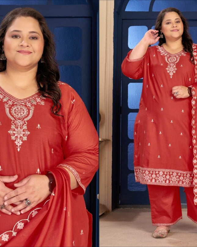 Plus Size 3 Piece Pure Cotton Kurtis Set With Embroidery Work | Perfect Ethnic Wear - Rosepetals Luxe
