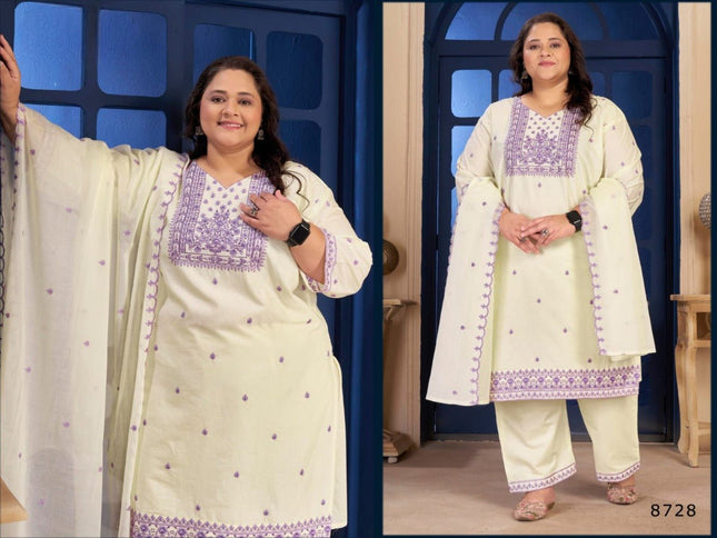 Plus Size 3 Piece Pure Cotton Kurtis Set With Embroidery Work | Perfect Ethnic Wear - Rosepetals Luxe