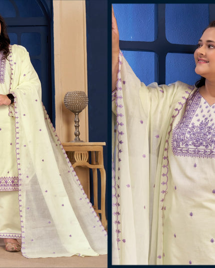 Plus Size 3 Piece Pure Cotton Kurtis Set With Embroidery Work | Perfect Ethnic Wear - Rosepetals Luxe