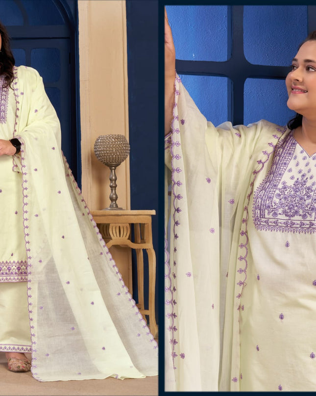 Plus Size 3 Piece Pure Cotton Kurtis Set With Embroidery Work | Perfect Ethnic Wear - Rosepetals Luxe