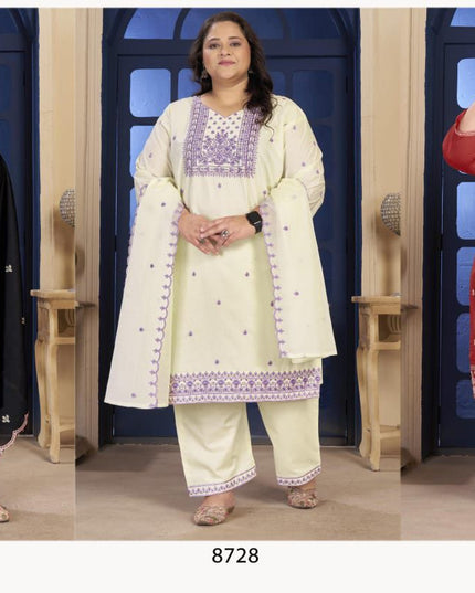Plus Size 3 Piece Pure Cotton Kurtis Set With Embroidery Work | Perfect Ethnic Wear - Rosepetals Luxe