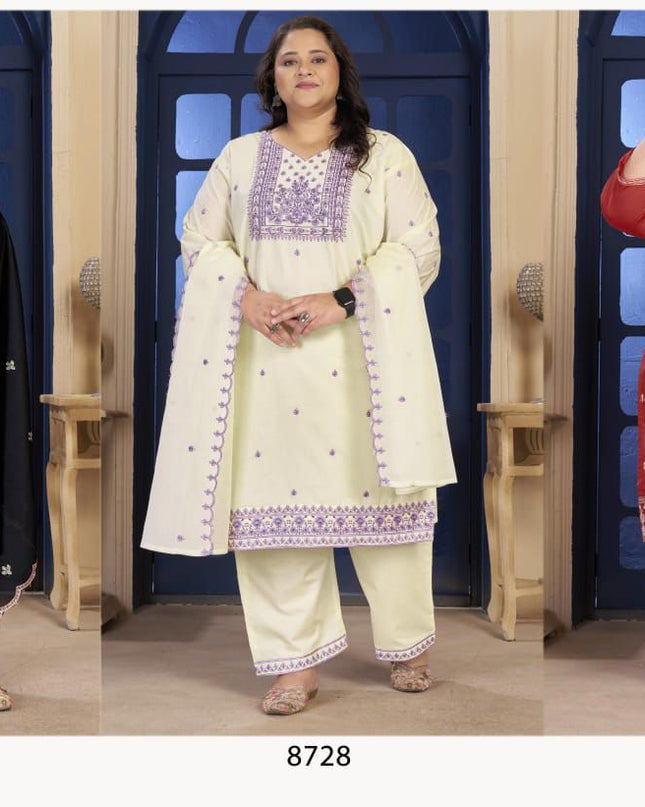 Plus Size 3 Piece Pure Cotton Kurtis Set With Embroidery Work | Perfect Ethnic Wear - Rosepetals Luxe