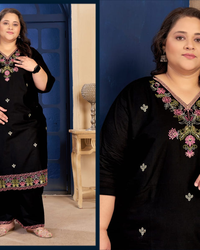 Plus Size 3 Piece Pure Cotton Kurtis Set With Embroidery Work | Perfect Ethnic Wear - Rosepetals Luxe