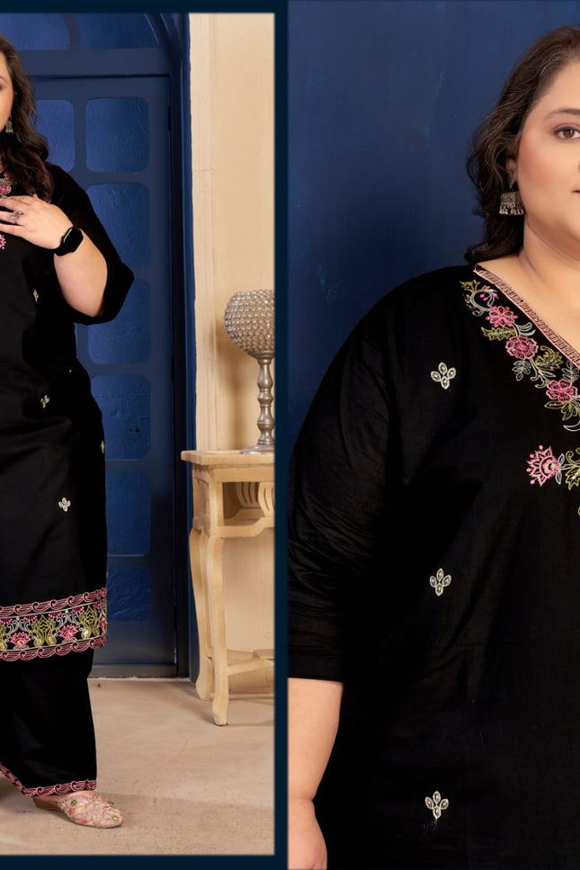 Plus Size 3 Piece Pure Cotton Kurtis Set With Embroidery Work | Perfect Ethnic Wear - Rosepetals Luxe