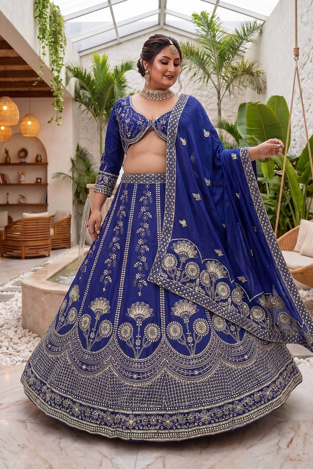 Plus Size Chinon Silk Lehenga Choli Set | Sequins & Zari Embroidery | Semi-Stitched - Rosepetals Luxe