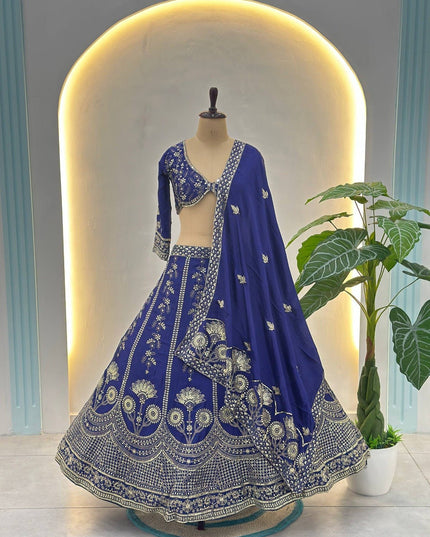 Plus Size Chinon Silk Lehenga Choli Set | Sequins & Zari Embroidery | Semi-Stitched - Rosepetals Luxe