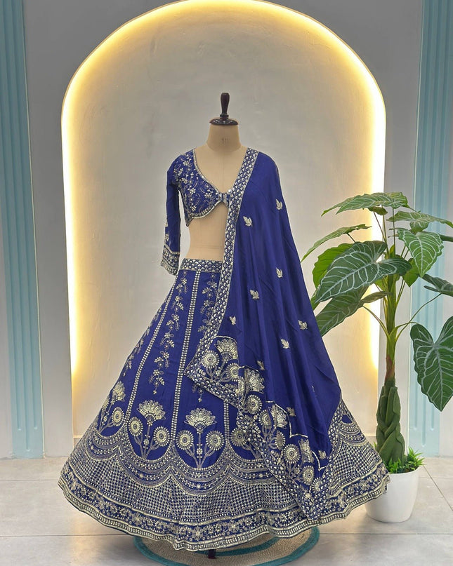 Plus Size Chinon Silk Lehenga Choli Set | Sequins & Zari Embroidery | Semi-Stitched - Rosepetals Luxe