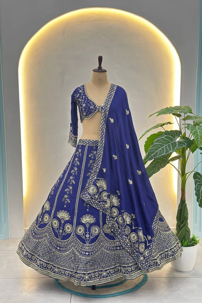 Plus Size Chinon Silk Lehenga Choli Set | Sequins & Zari Embroidery | Semi-Stitched - Rosepetals Luxe