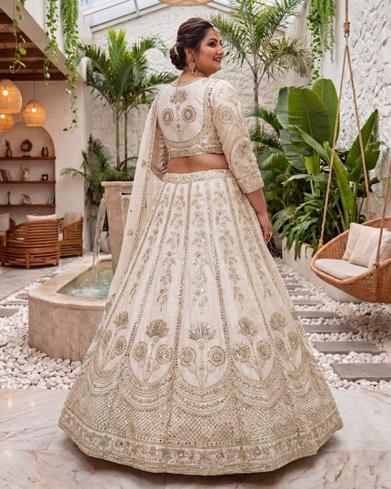 Plus Size Chinon Silk Lehenga Choli Set | Sequins & Zari Embroidery | Semi-Stitched - Rosepetals Luxe