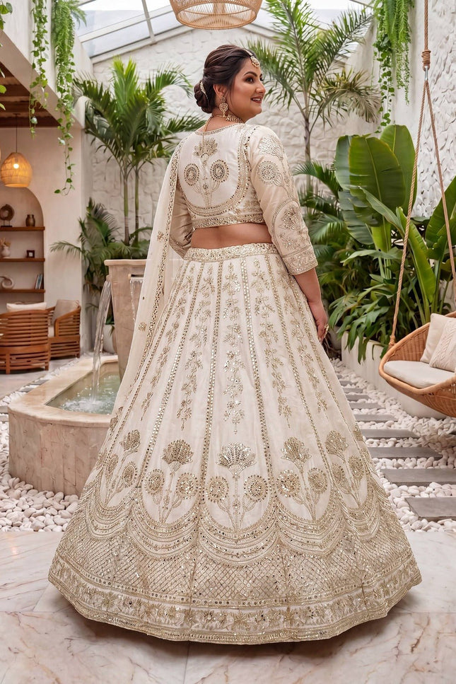 Plus Size Chinon Silk Lehenga Choli Set | Sequins & Zari Embroidery | Semi-Stitched - Rosepetals Luxe