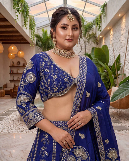 Plus Size Chinon Silk Lehenga Choli Set | Sequins & Zari Embroidery | Semi-Stitched - Rosepetals Luxe