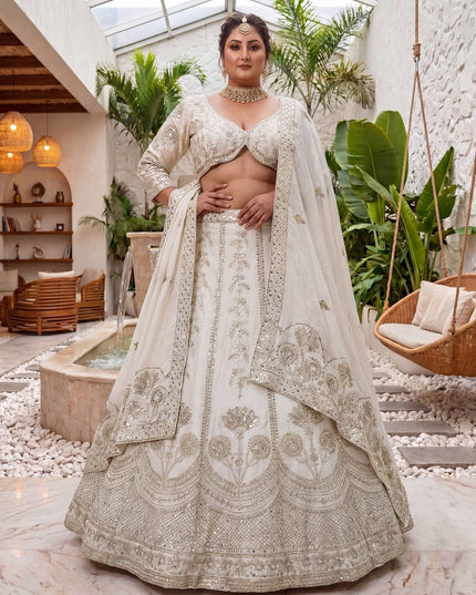 Plus Size Chinon Silk Lehenga Choli Set | Sequins & Zari Embroidery | Semi-Stitched - Rosepetals Luxe