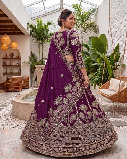 Plus Size Chinon Silk Lehenga Choli Set | Sequins & Zari Embroidery | Semi-Stitched - Rosepetals Luxe
