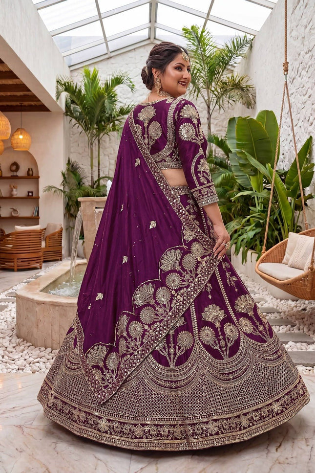 Plus Size Chinon Silk Lehenga Choli Set | Sequins & Zari Embroidery | Semi-Stitched - Rosepetals Luxe