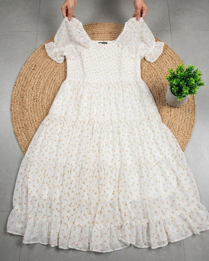 Plus Size Floral Fox Georgette Midi Dress | Smocked Bodice, Puff Sleeves & Full Lining | XXL–6XL - Rosepetals Luxe