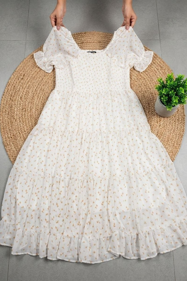 Plus Size Floral Fox Georgette Midi Dress | Smocked Bodice, Puff Sleeves & Full Lining | XXL–6XL - Rosepetals Luxe