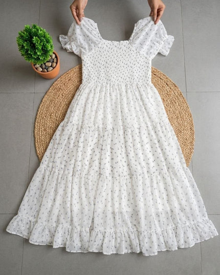 Plus Size Floral Fox Georgette Midi Dress | Smocked Bodice, Puff Sleeves & Full Lining | XXL–6XL - Rosepetals Luxe
