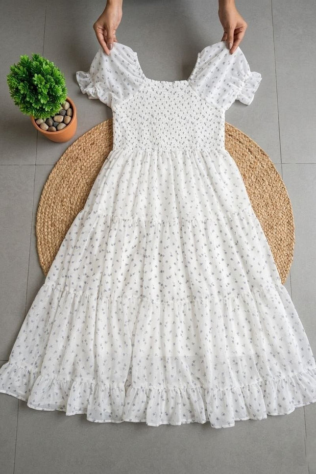 Plus Size Floral Fox Georgette Midi Dress | Smocked Bodice, Puff Sleeves & Full Lining | XXL–6XL - Rosepetals Luxe