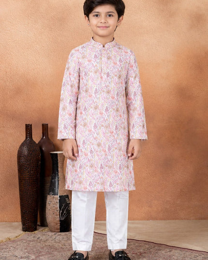 Premium Boys Digital Print Luxe Silk Straight Kurta Set | Ethnic Wear - Rosepetals Luxe