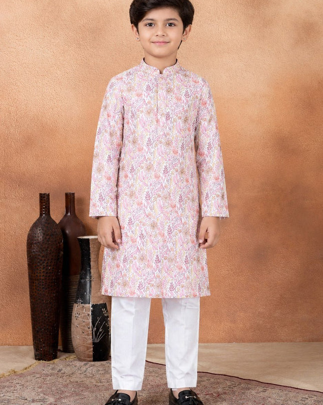 Premium Boys Digital Print Luxe Silk Straight Kurta Set | Ethnic Wear - Rosepetals Luxe