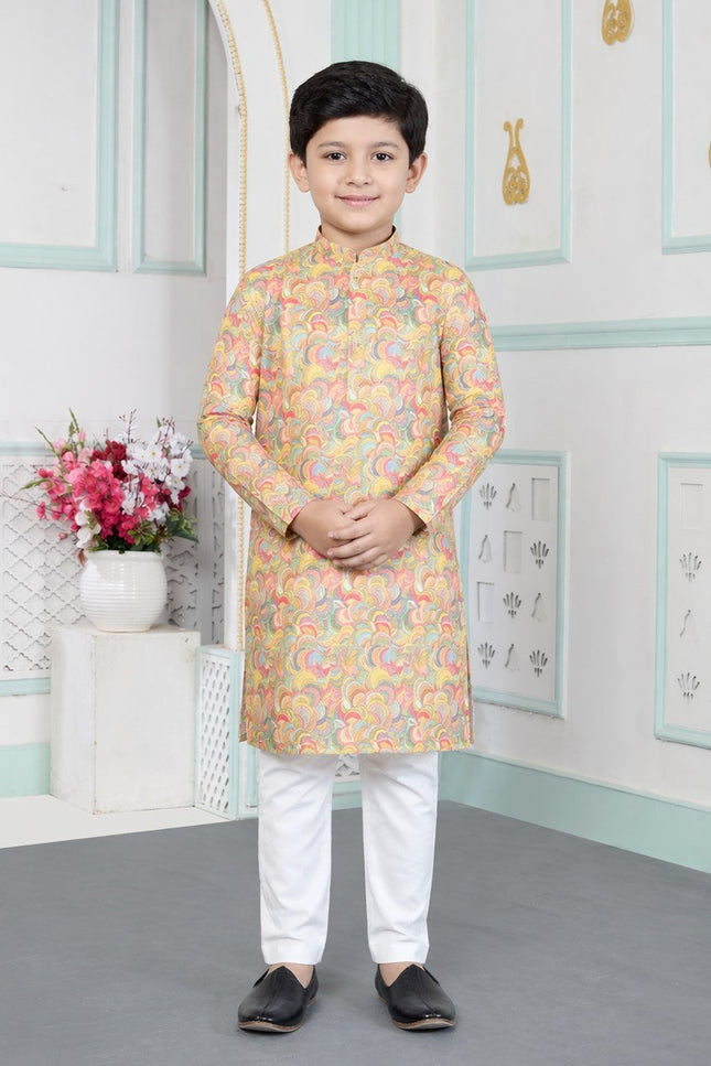Premium Boys Digital Print Luxe Silk Straight Kurta Set | Ethnic Wear - Rosepetals Luxe