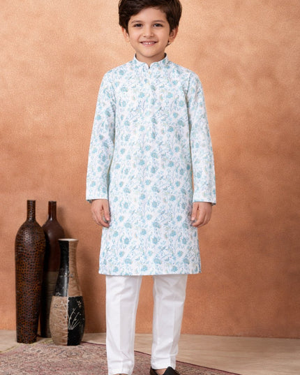 Premium Boys Digital Print Luxe Silk Straight Kurta Set | Ethnic Wear - Rosepetals Luxe
