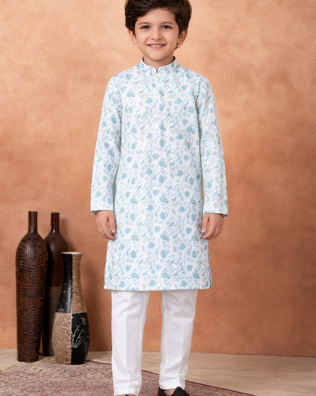 Premium Boys Digital Print Luxe Silk Straight Kurta Set | Ethnic Wear - Rosepetals Luxe