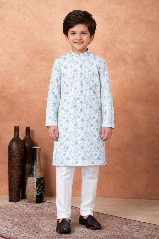 Premium Boys Digital Print Luxe Silk Straight Kurta Set | Ethnic Wear - Rosepetals Luxe